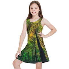 Landscape Night Moon Star Nature Kids  Lightweight Sleeveless Dress by Pakjumat