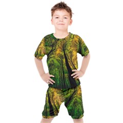 Landscape Night Moon Star Nature Kids  T-shirt And Shorts Set by Pakjumat