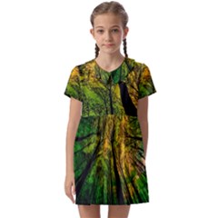 Landscape Night Moon Star Nature Kids  Asymmetric Collar Dress by Pakjumat