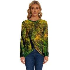 Landscape Night Moon Star Nature Long Sleeve Crew Neck Pullover Top by Pakjumat