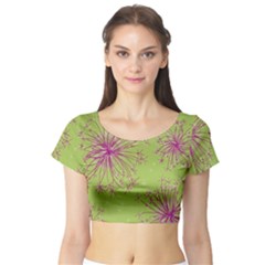 Dandelion Flower Background Nature Flora Drawing Short Sleeve Crop Top by Pakjumat