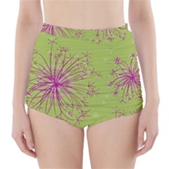 Dandelion Flower Background Nature Flora Drawing High-waisted Bikini Bottoms by Pakjumat