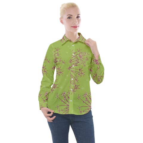 Dandelion Flower Background Nature Flora Drawing Women s Long Sleeve Pocket Shirt by Pakjumat