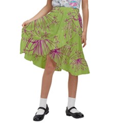 Dandelion Flower Background Nature Flora Drawing Kids  Ruffle Flared Wrap Midi Skirt by Pakjumat