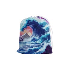 Storm Tsunami Waves Ocean Sea Nautical Nature Drawstring Pouch (medium) by Pakjumat