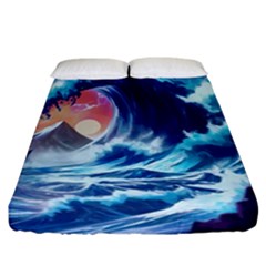 Storm Tsunami Waves Ocean Sea Nautical Nature Fitted Sheet (california King Size) by Pakjumat