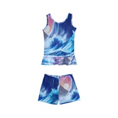 Storm Tsunami Waves Ocean Sea Nautical Nature Kids  Boyleg Swimsuit by Pakjumat