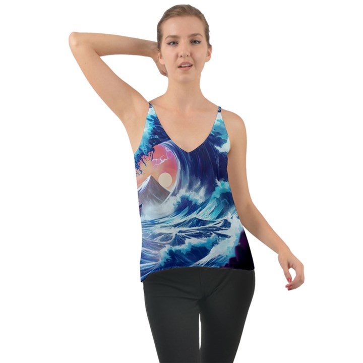 Storm Tsunami Waves Ocean Sea Nautical Nature Chiffon Cami