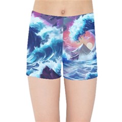 Storm Tsunami Waves Ocean Sea Nautical Nature Kids  Sports Shorts by Pakjumat