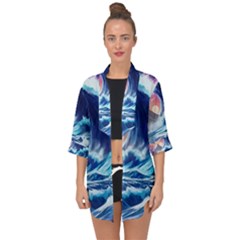 Storm Tsunami Waves Ocean Sea Nautical Nature Open Front Chiffon Kimono by Pakjumat