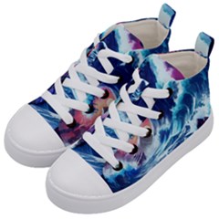 Storm Tsunami Waves Ocean Sea Nautical Nature Kids  Mid-top Canvas Sneakers by Pakjumat