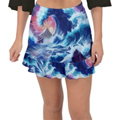 Storm Tsunami Waves Ocean Sea Nautical Nature Fishtail Mini Chiffon Skirt by Pakjumat