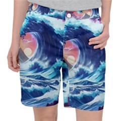 Storm Tsunami Waves Ocean Sea Nautical Nature Women s Pocket Shorts by Pakjumat