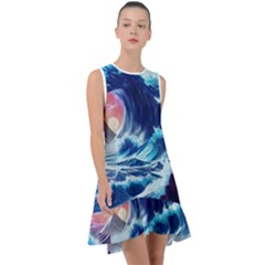 Storm Tsunami Waves Ocean Sea Nautical Nature Frill Swing Dress by Pakjumat