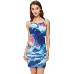 Storm Tsunami Waves Ocean Sea Nautical Nature Summer Tie Front Dress by Pakjumat