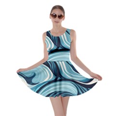 Pattern Ocean Waves Arctic Ocean Blue Nature Sea Skater Dress by Pakjumat