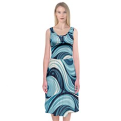 Pattern Ocean Waves Arctic Ocean Blue Nature Sea Midi Sleeveless Dress by Pakjumat