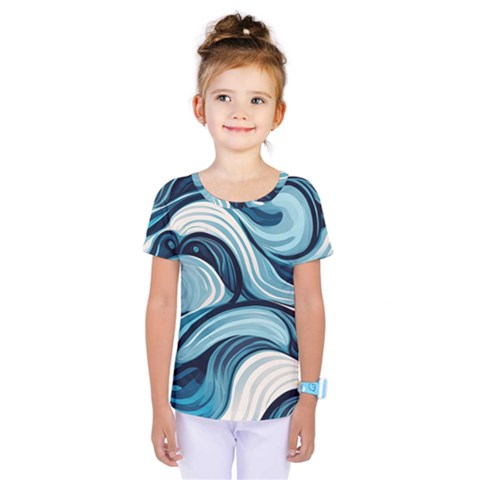 Pattern Ocean Waves Arctic Ocean Blue Nature Sea Kids  One Piece T-shirt by Pakjumat