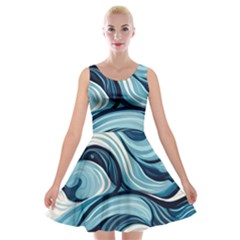 Pattern Ocean Waves Arctic Ocean Blue Nature Sea Velvet Skater Dress by Pakjumat