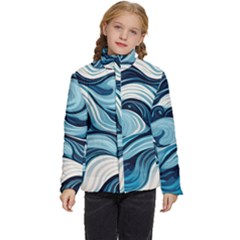 Pattern Ocean Waves Arctic Ocean Blue Nature Sea Kids  Puffer Bubble Jacket Coat by Pakjumat