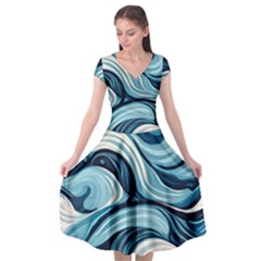 Pattern Ocean Waves Arctic Ocean Blue Nature Sea Cap Sleeve Wrap Front Dress by Pakjumat