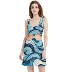 Pattern Ocean Waves Arctic Ocean Blue Nature Sea Velour Cutout Dress by Pakjumat