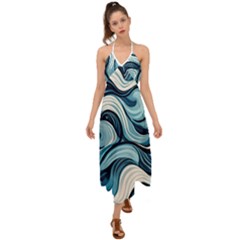 Pattern Ocean Waves Arctic Ocean Blue Nature Sea Halter Tie Back Dress  by Pakjumat