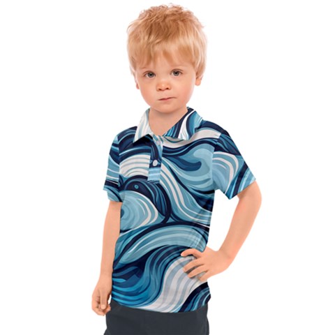 Pattern Ocean Waves Arctic Ocean Blue Nature Sea Kids  Polo T-shirt by Pakjumat