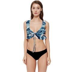 Pattern Ocean Waves Arctic Ocean Blue Nature Sea Low Cut Ruffle Edge Bikini Top by Pakjumat