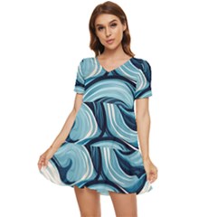 Pattern Ocean Waves Arctic Ocean Blue Nature Sea Tiered Short Sleeve Babydoll Dress by Pakjumat