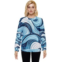 Pattern Ocean Waves Arctic Ocean Blue Nature Sea Hidden Pocket Sweatshirt by Pakjumat