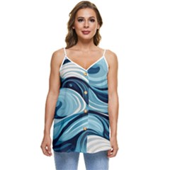 Pattern Ocean Waves Arctic Ocean Blue Nature Sea Casual Spaghetti Strap Chiffon Top by Pakjumat