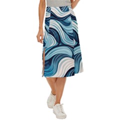 Pattern Ocean Waves Arctic Ocean Blue Nature Sea Midi Panel Skirt by Pakjumat