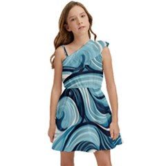 Pattern Ocean Waves Arctic Ocean Blue Nature Sea Kids  One Shoulder Party Dress by Pakjumat