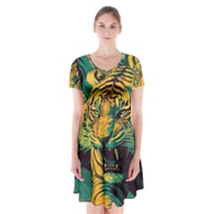 Abstract Landscape Nature Floral Animals Portrait Short Sleeve V-neck Flare Dress by Pakjumat