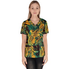 Abstract Landscape Nature Floral Animals Portrait Women s V-neck Scrub Top by Pakjumat