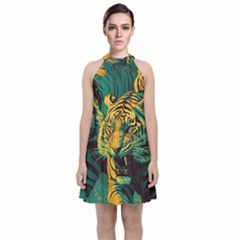 Abstract Landscape Nature Floral Animals Portrait Velvet Halter Neckline Dress  by Pakjumat