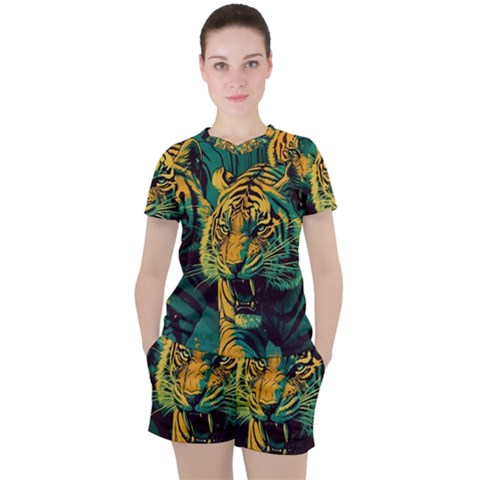 Abstract Landscape Nature Floral Animals Portrait Women s T-shirt And Shorts Set by Pakjumat