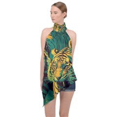 Abstract Landscape Nature Floral Animals Portrait Halter Asymmetric Satin Top by Pakjumat