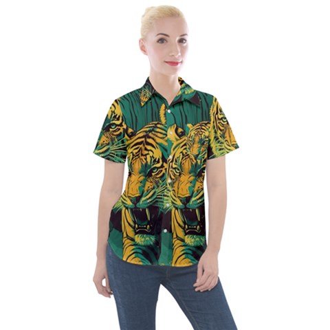 Abstract Landscape Nature Floral Animals Portrait Women s Short Sleeve Pocket Shirt by Pakjumat