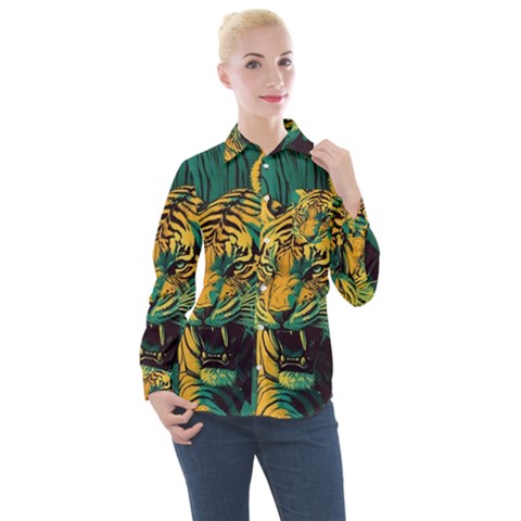 Abstract Landscape Nature Floral Animals Portrait Women s Long Sleeve Pocket Shirt by Pakjumat