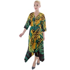 Abstract Landscape Nature Floral Animals Portrait Quarter Sleeve Wrap Front Maxi Dress by Pakjumat