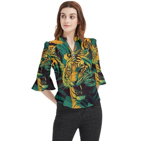 Abstract Landscape Nature Floral Animals Portrait Loose Horn Sleeve Chiffon Blouse by Pakjumat