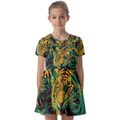 Abstract Landscape Nature Floral Animals Portrait Kids  Short Sleeve Pinafore Style Dress by Pakjumat