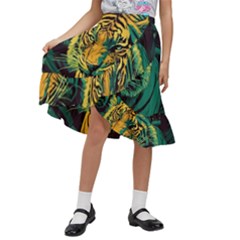 Abstract Landscape Nature Floral Animals Portrait Kids  Ruffle Flared Wrap Midi Skirt by Pakjumat