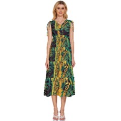 Abstract Landscape Nature Floral Animals Portrait V-neck Drawstring Shoulder Sleeveless Maxi Dress by Pakjumat