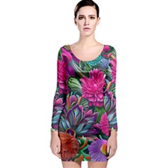 Flowers Nature Spring Blossom Flora Petals Art Long Sleeve Bodycon Dress by Pakjumat