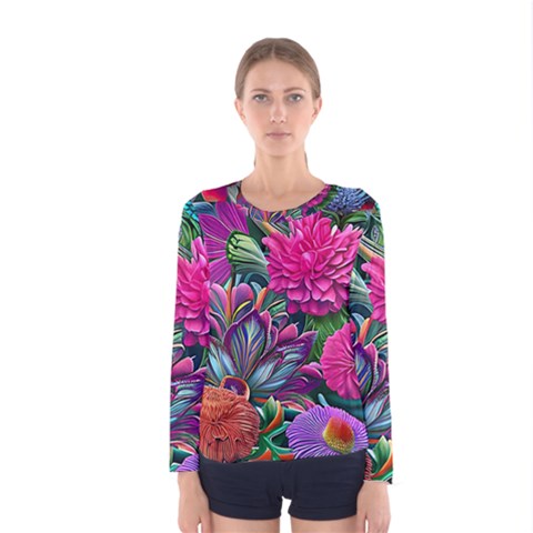 Flowers Nature Spring Blossom Flora Petals Art Women s Long Sleeve T-shirt by Pakjumat