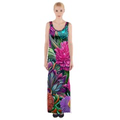 Flowers Nature Spring Blossom Flora Petals Art Thigh Split Maxi Dress by Pakjumat