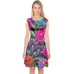 Flowers Nature Spring Blossom Flora Petals Art Capsleeve Midi Dress by Pakjumat